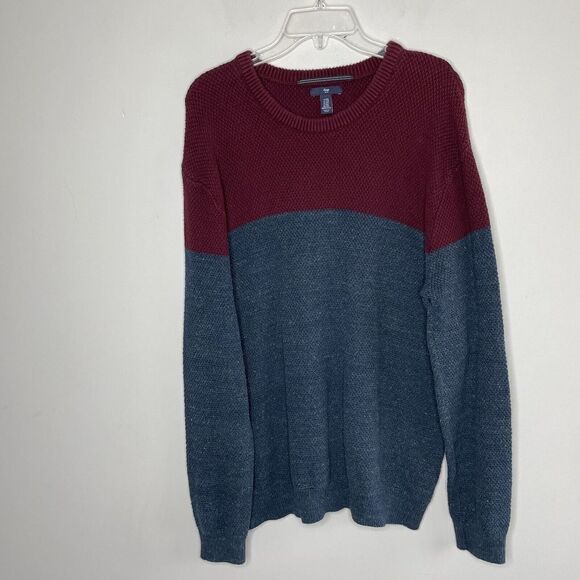GAP Sweater Mens XXL Pullover Maroon Blue Crew Neck Colorblock 100% Cotton - Picture 1 of 6
